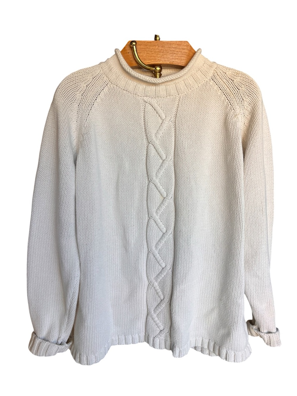 St. John's Bay Cream Cable-Front Roll Neck Fisherman Sweater 2X